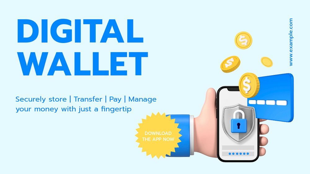 Digital wallet blog banner template, editable text