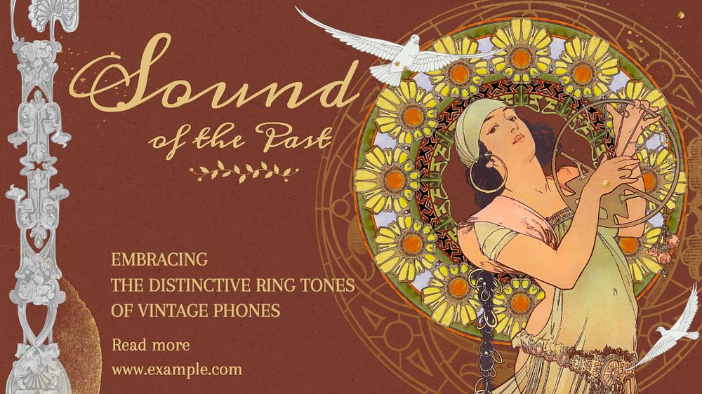 Vintage phone ringtones blog banner template, editable text