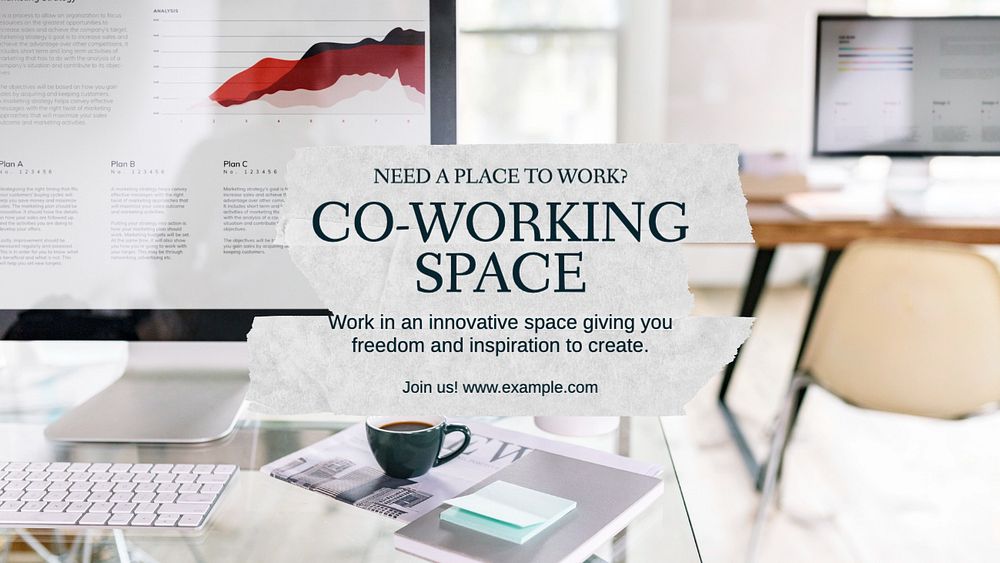 Co-working space  blog banner template, editable text