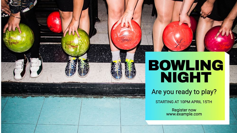 Bowling night blog banner template, editable text