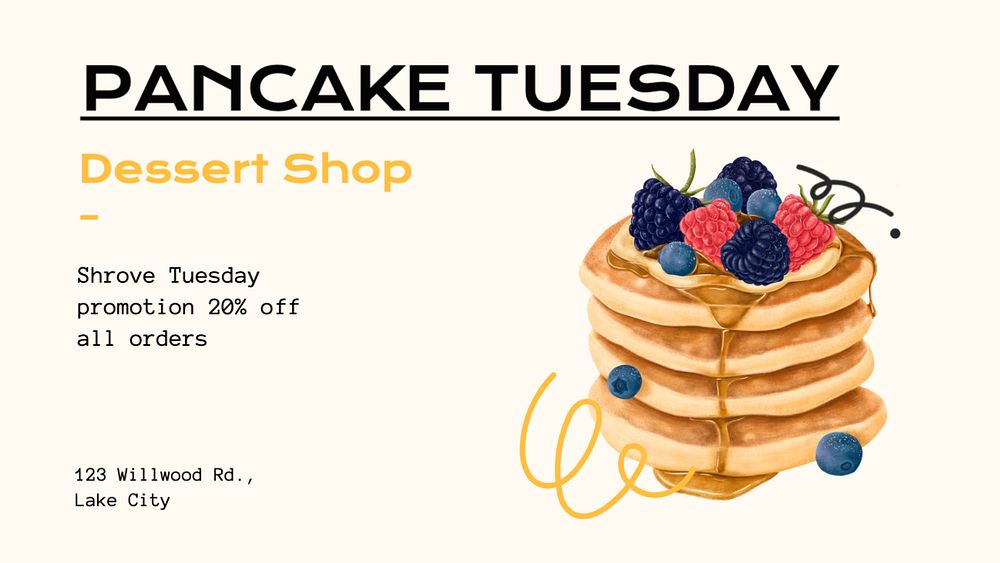 Pancake Tuesday  blog banner template, editable text