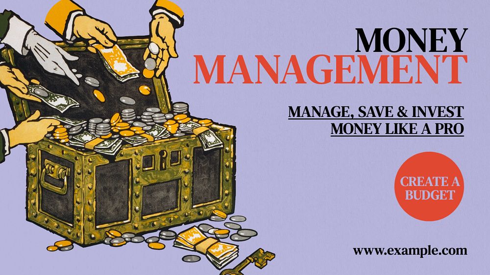 Money management  blog banner template, editable text