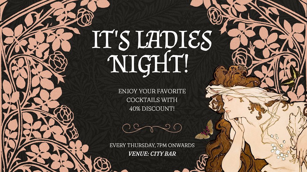 Ladies night blog banner template, editable text