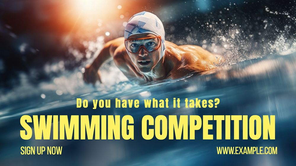 Swimming competition blog banner template, editable text