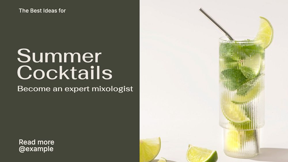 Summer cocktails  blog banner template, editable text