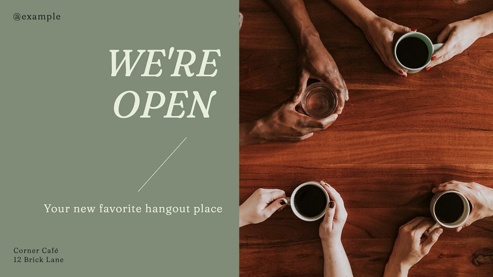 We're open  blog banner template, editable text