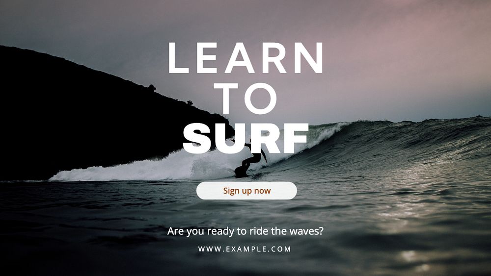 Learn surfing  blog banner template, editable text