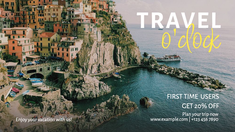 Travel o'clock  blog banner template, editable text