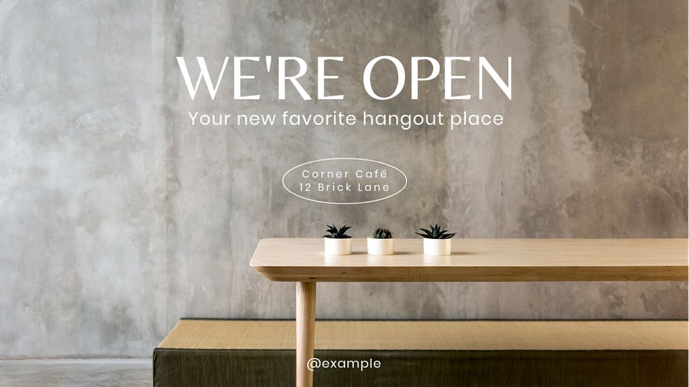 We're open  blog banner template, editable text