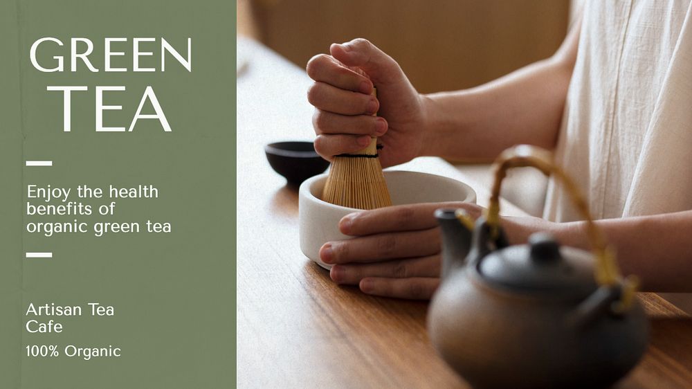 Green tea blog banner template, editable text