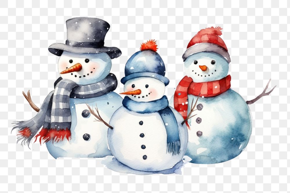 Christmas snowman during Winter png, watercolor illustration, editable remix