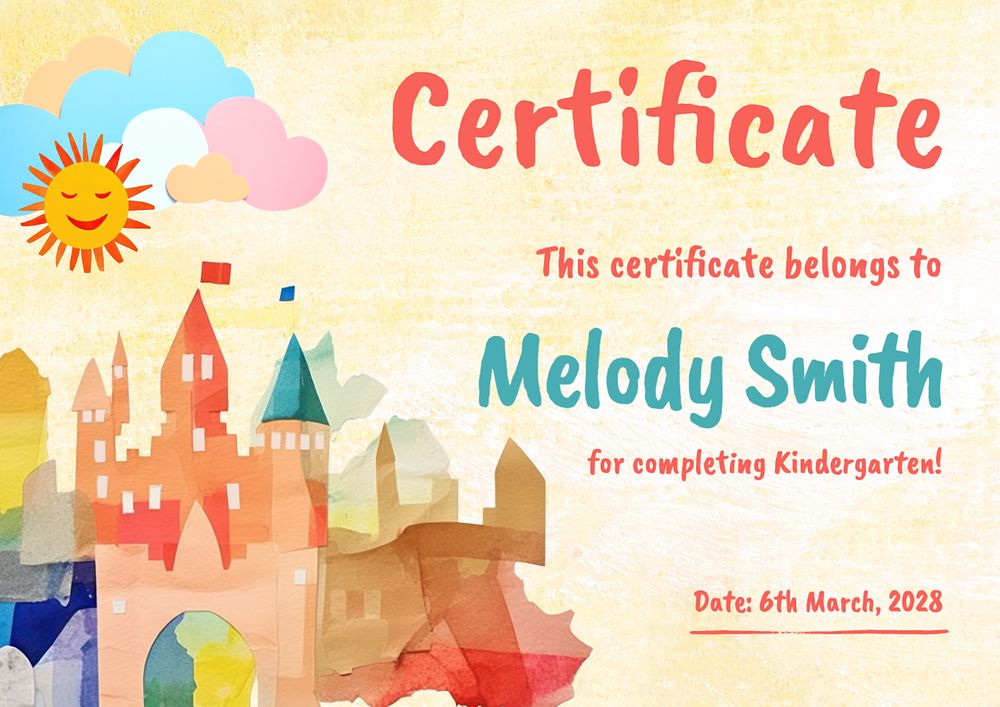 Children certificate template, editable design