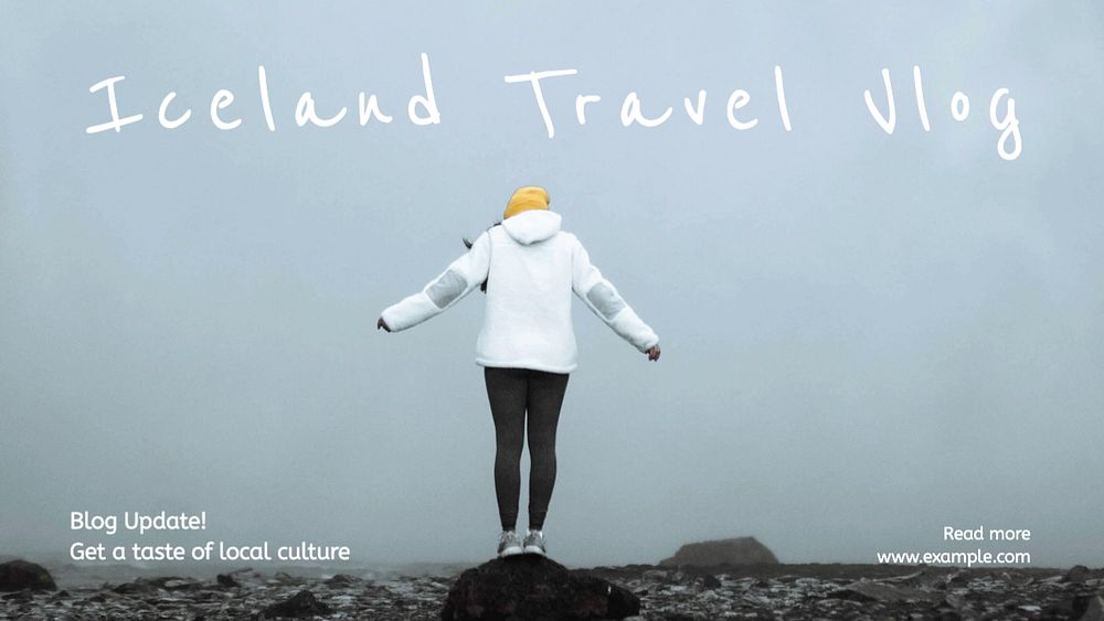 Iceland travel vlog  blog banner template, editable text