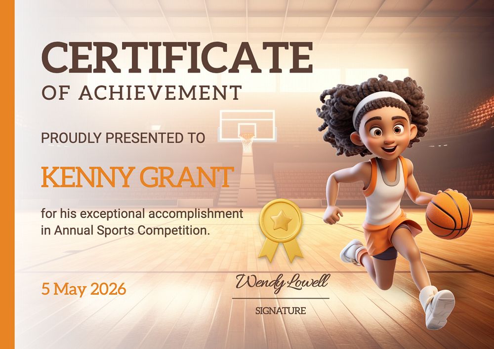 Sport certificate of achievement template, editable design