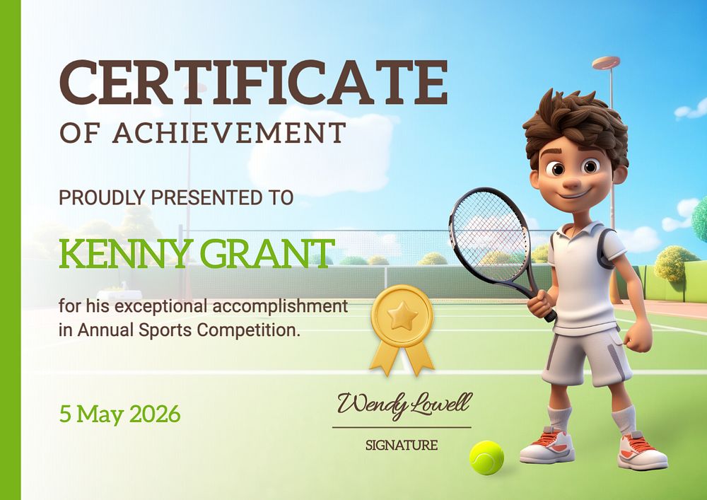 Sport certificate of achievement template, editable design