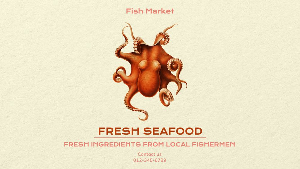 Fresh seafood blog banner template, editable text