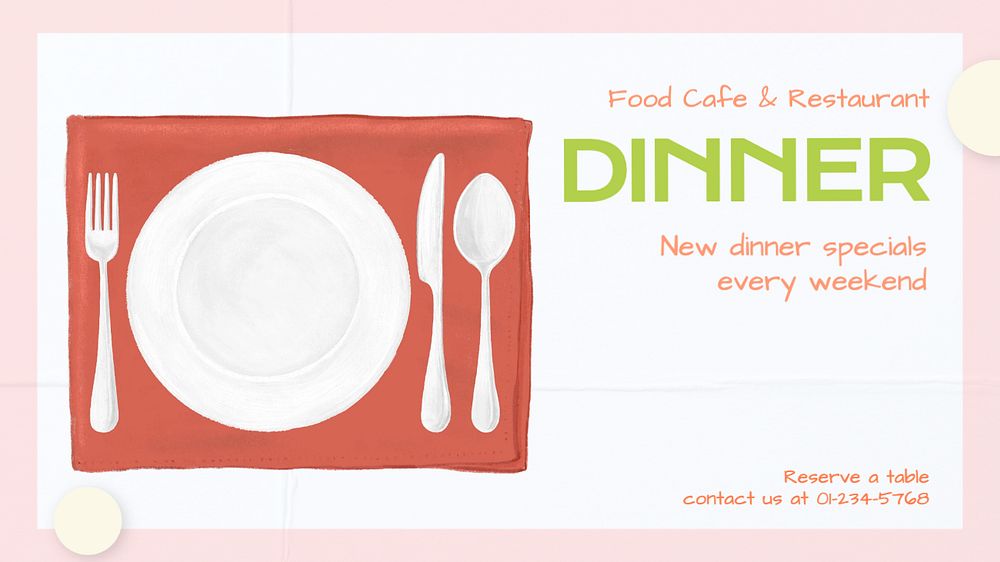 Dinner blog banner template, editable text