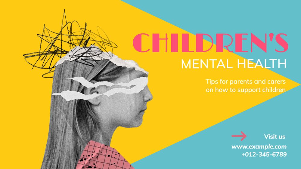 Children's mental health  blog banner template, editable text