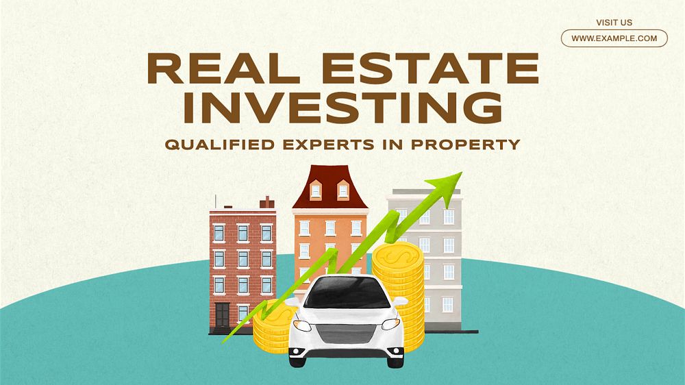 Real estate investing blog banner template, editable text