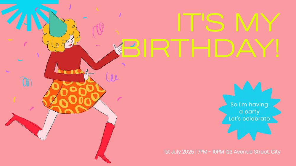 Birthday party  blog banner template, editable text