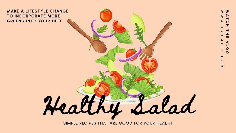 Healthy salad recipes blog banner template, editable text