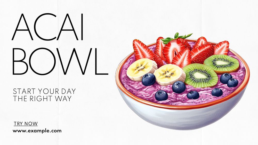 Acai bowl blog banner template, editable text