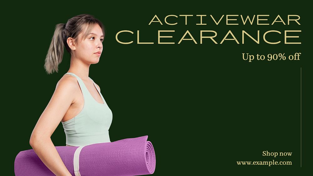 Activewear clearance sale blog banner template, editable text