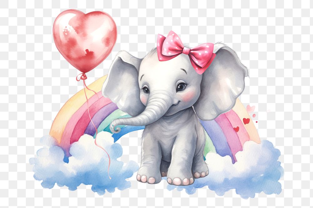 Cute little elephant cartoon png, watercolor illustration, editable remix