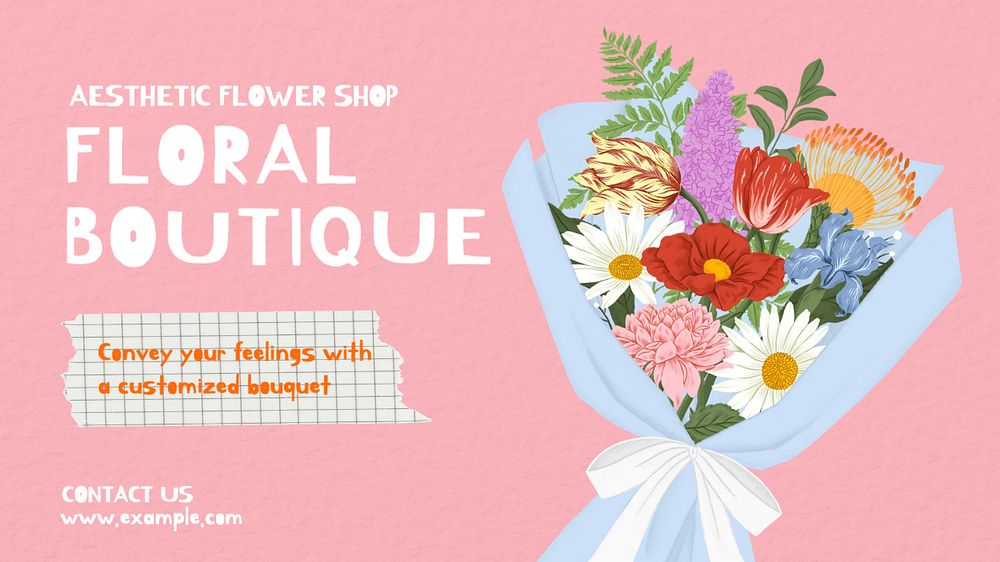 Floral boutique blog banner template, editable text