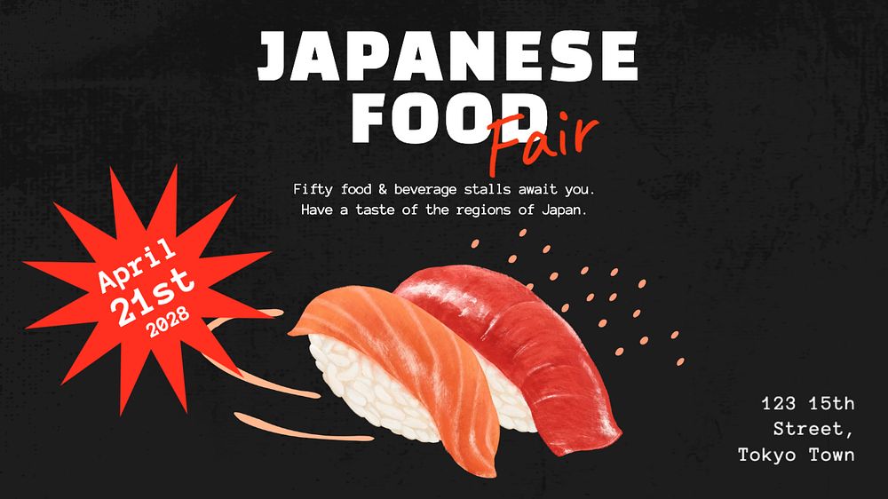 Japanese food fair blog banner template, editable text