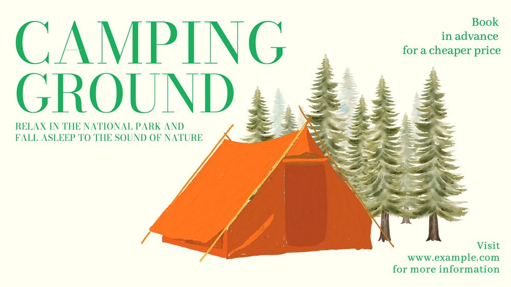 Camping ground blog banner template, editable text