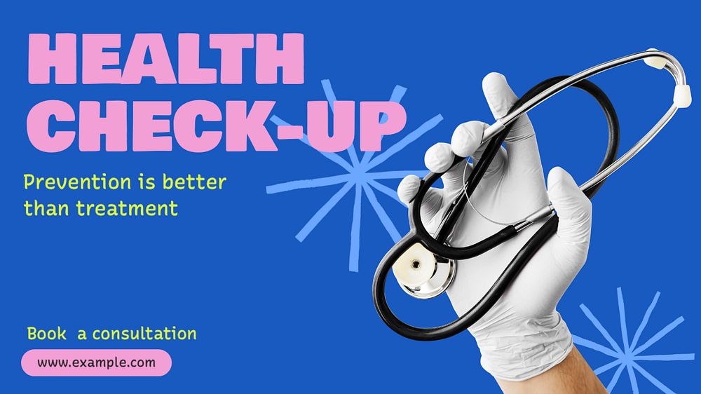 Health check-up blog banner template, editable text