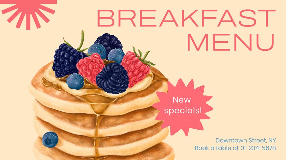 Breakfast menu blog banner template, editable text