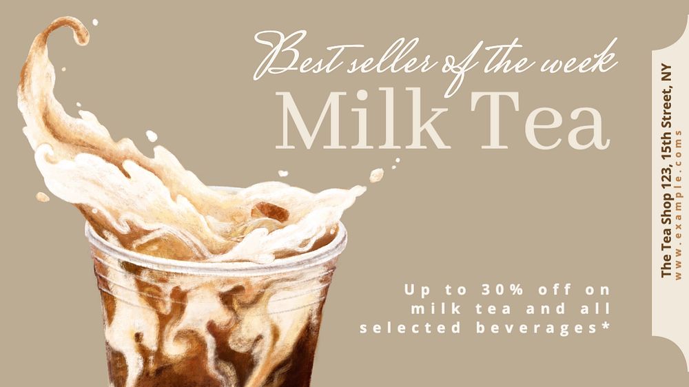 Milk tea shop blog banner template, editable text