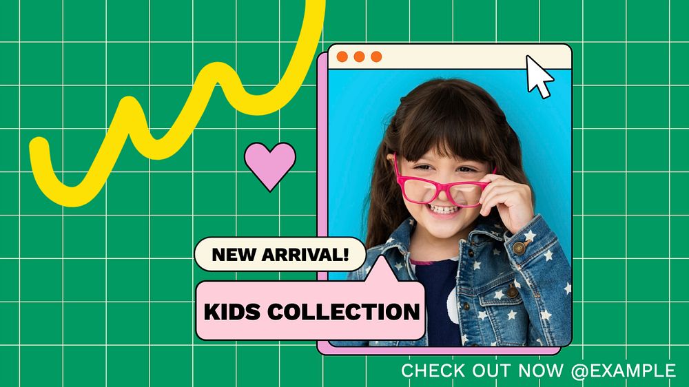 Kids collection blog banner template, editable text