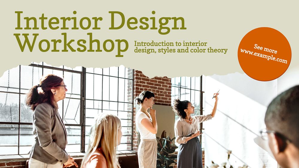 Interior design workshop blog banner template, editable text