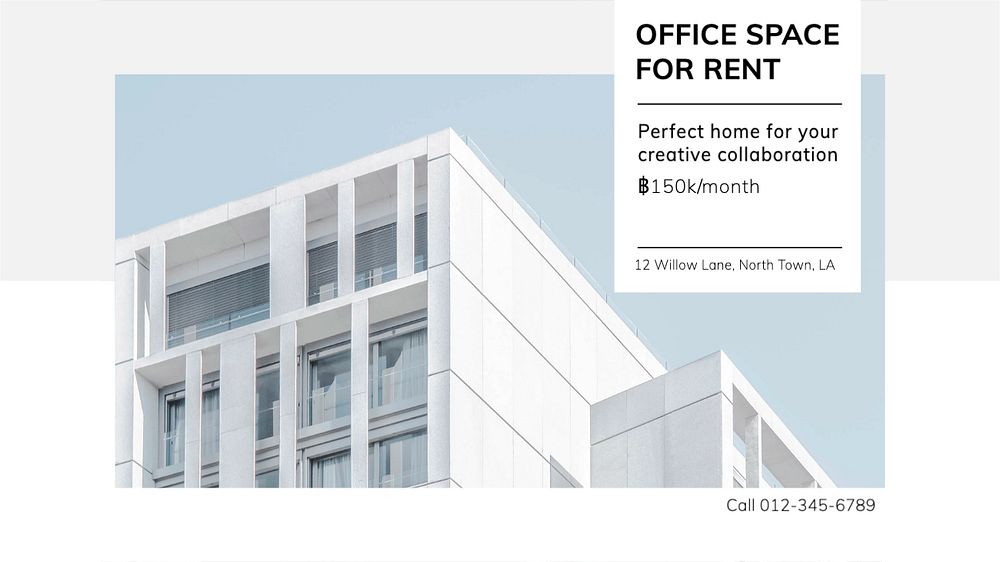 Office space rental blog banner template, editable text