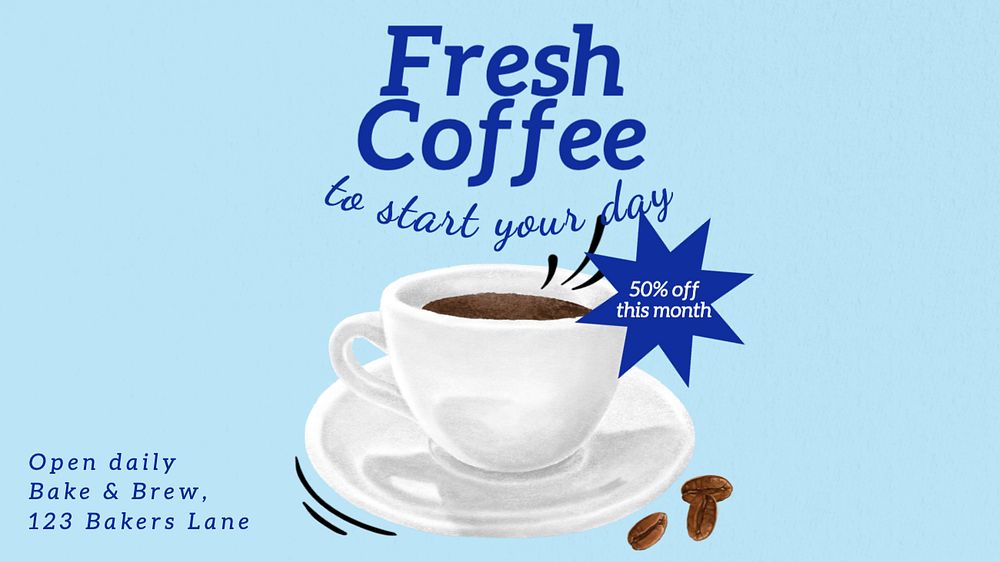 Fresh coffee blog banner template, editable text