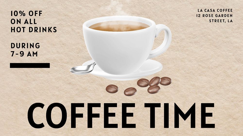 Coffee shop promotion blog banner template, editable text