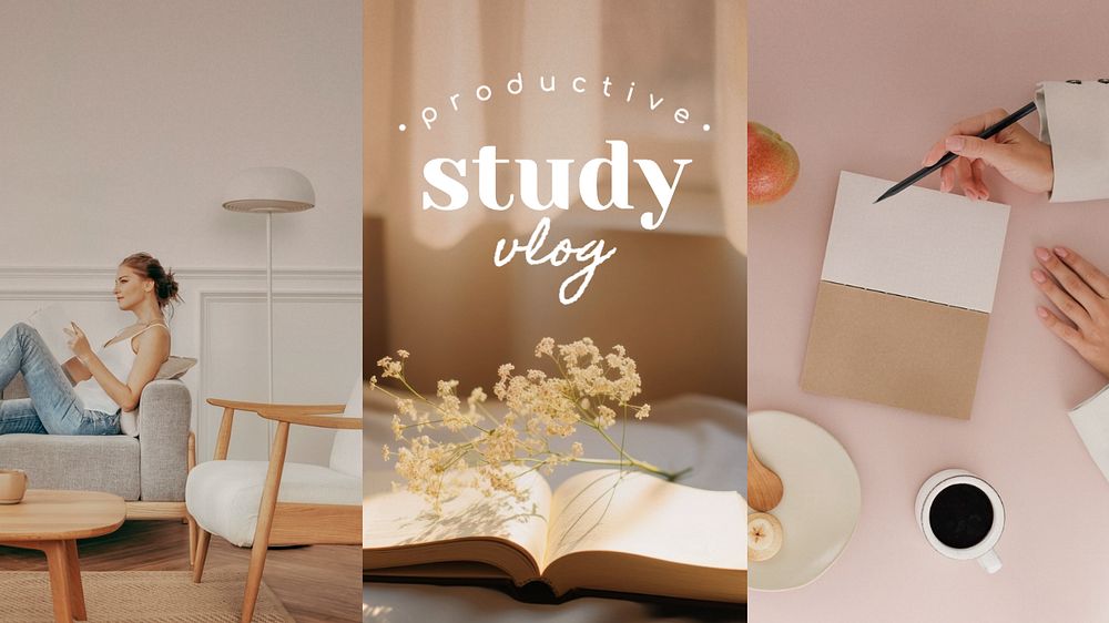 Study vlog Youtube cover template, editable design