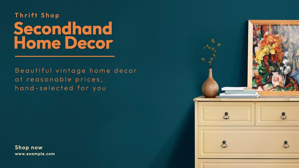 Secondhand decor shop  blog banner template, editable text