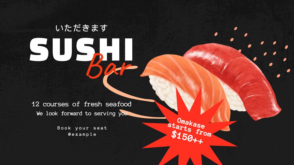 Sushi bar blog banner template, editable text