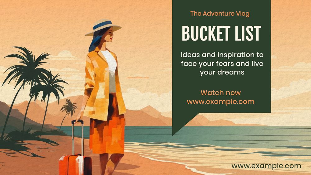 Bucket list blog banner template, editable text