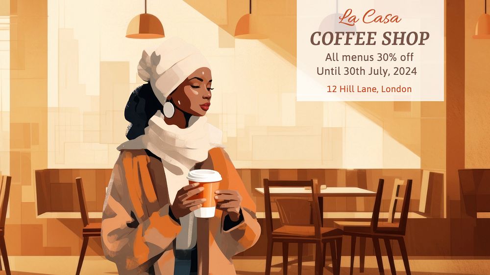 Coffee shop blog banner template, editable text