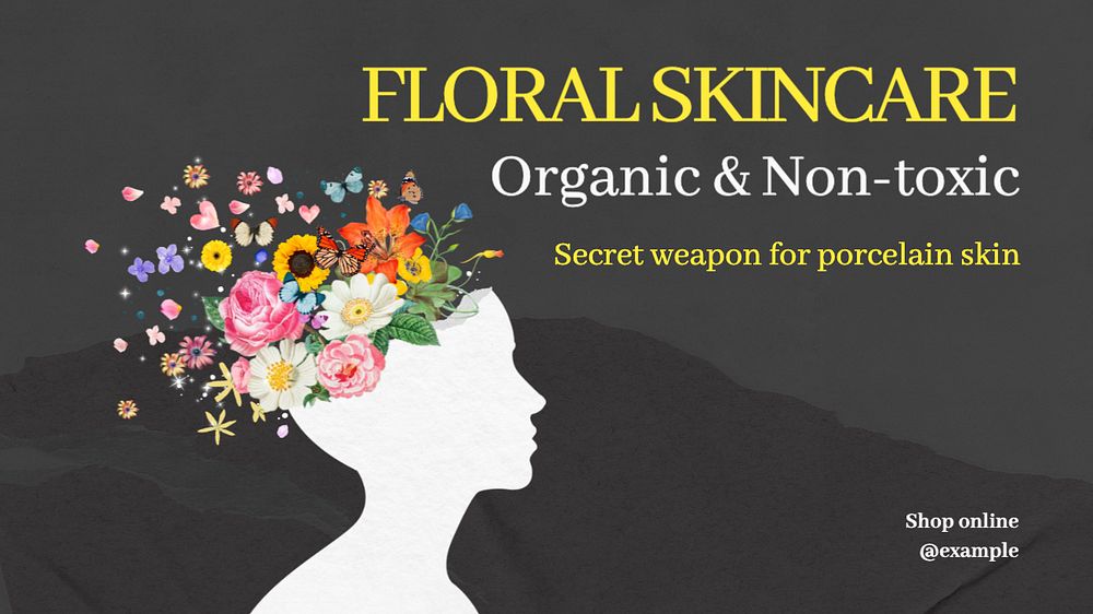 Floral skincare  blog banner template, editable text