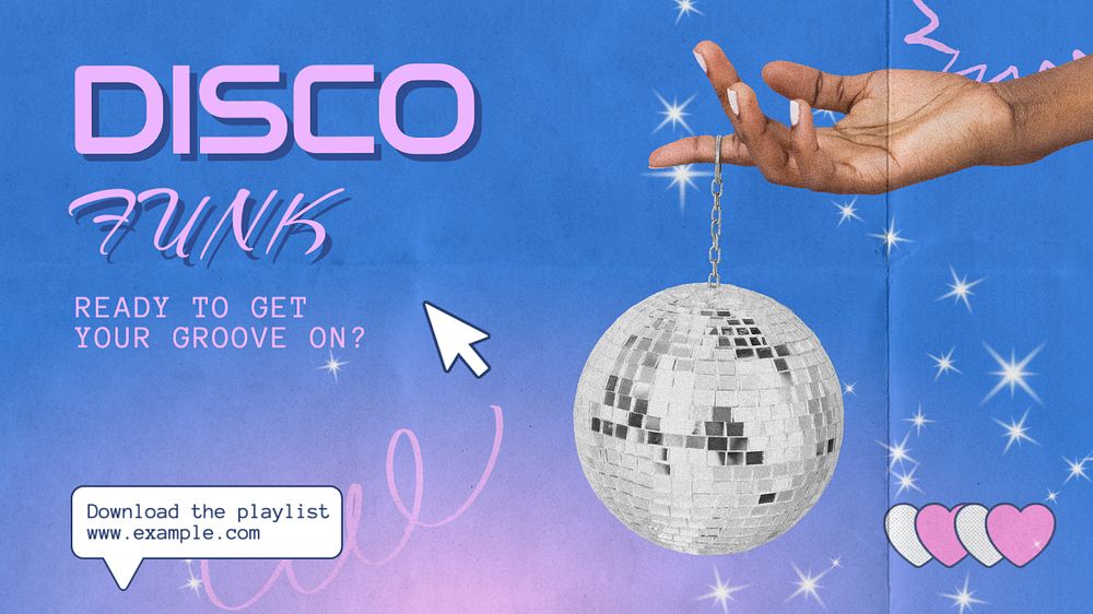 Retro disco music blog banner template, editable text