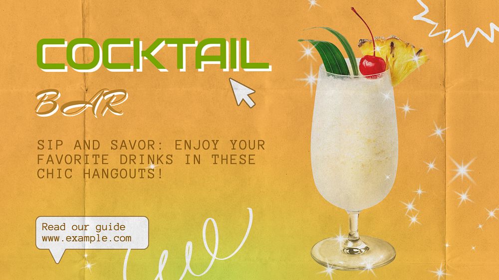 Cocktail bars blog banner template, editable text