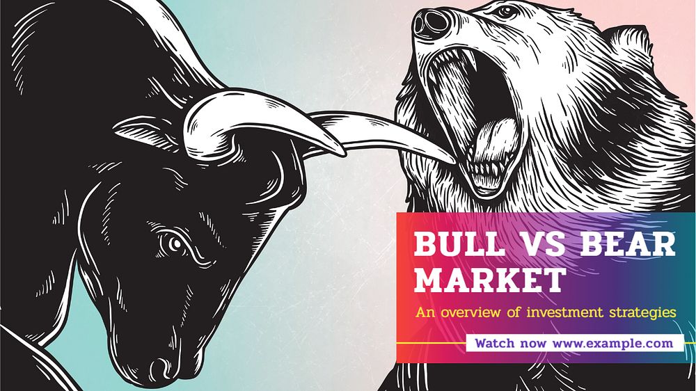 Bull vs bear market blog banner template, editable text