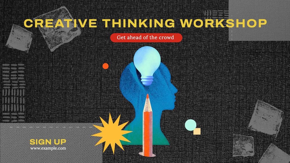 Creative thinking workshop  blog banner template, editable text