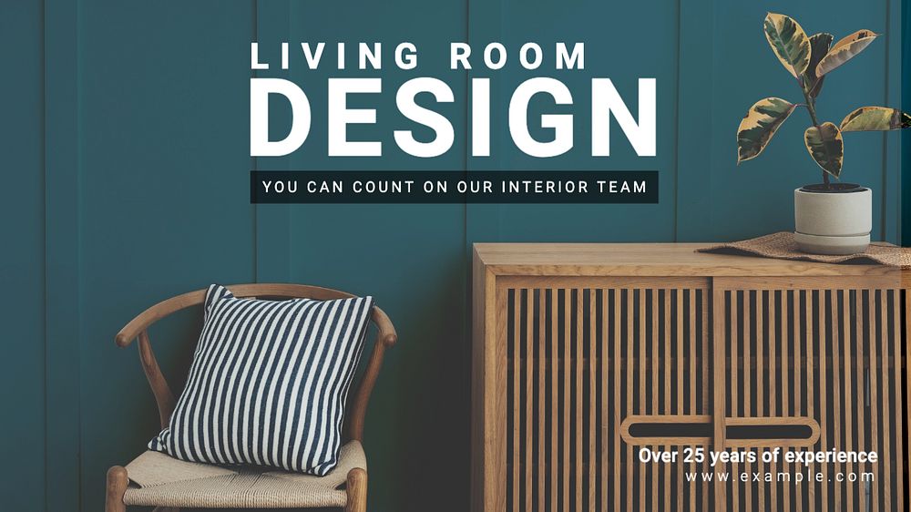 Living room interior blog banner template, editable text